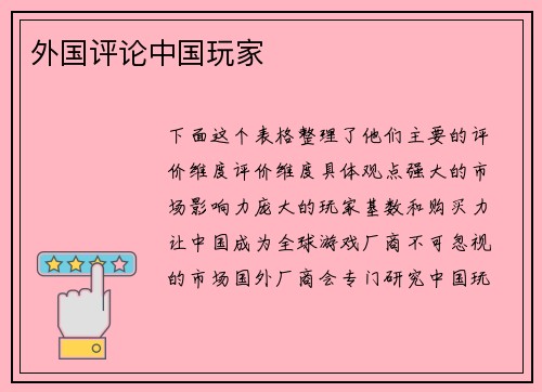 外国评论中国玩家